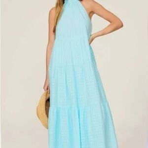 Trina Turk Elegant Blue Halter Maxi Dress